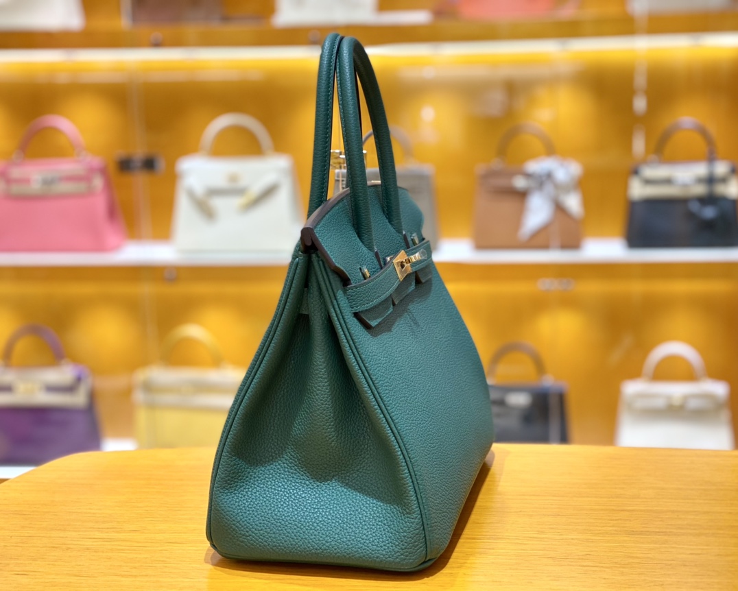 Hermès爱马仕 Birkin 30CM 𝐓𝐨𝐠𝐨牛皮铂金包 孔雀绿/金扣