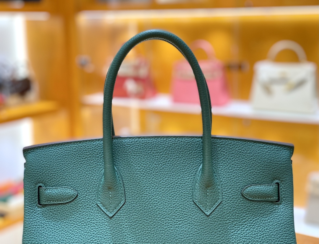 Hermès爱马仕 Birkin 30CM 𝐓𝐨𝐠𝐨牛皮铂金包 孔雀绿/金扣