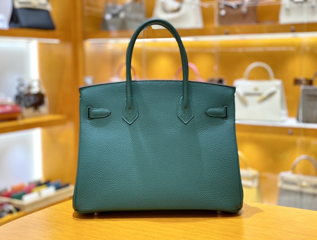 Hermès爱马仕 Birkin 30CM 𝐓𝐨𝐠𝐨牛皮铂金包 孔雀绿/金扣
