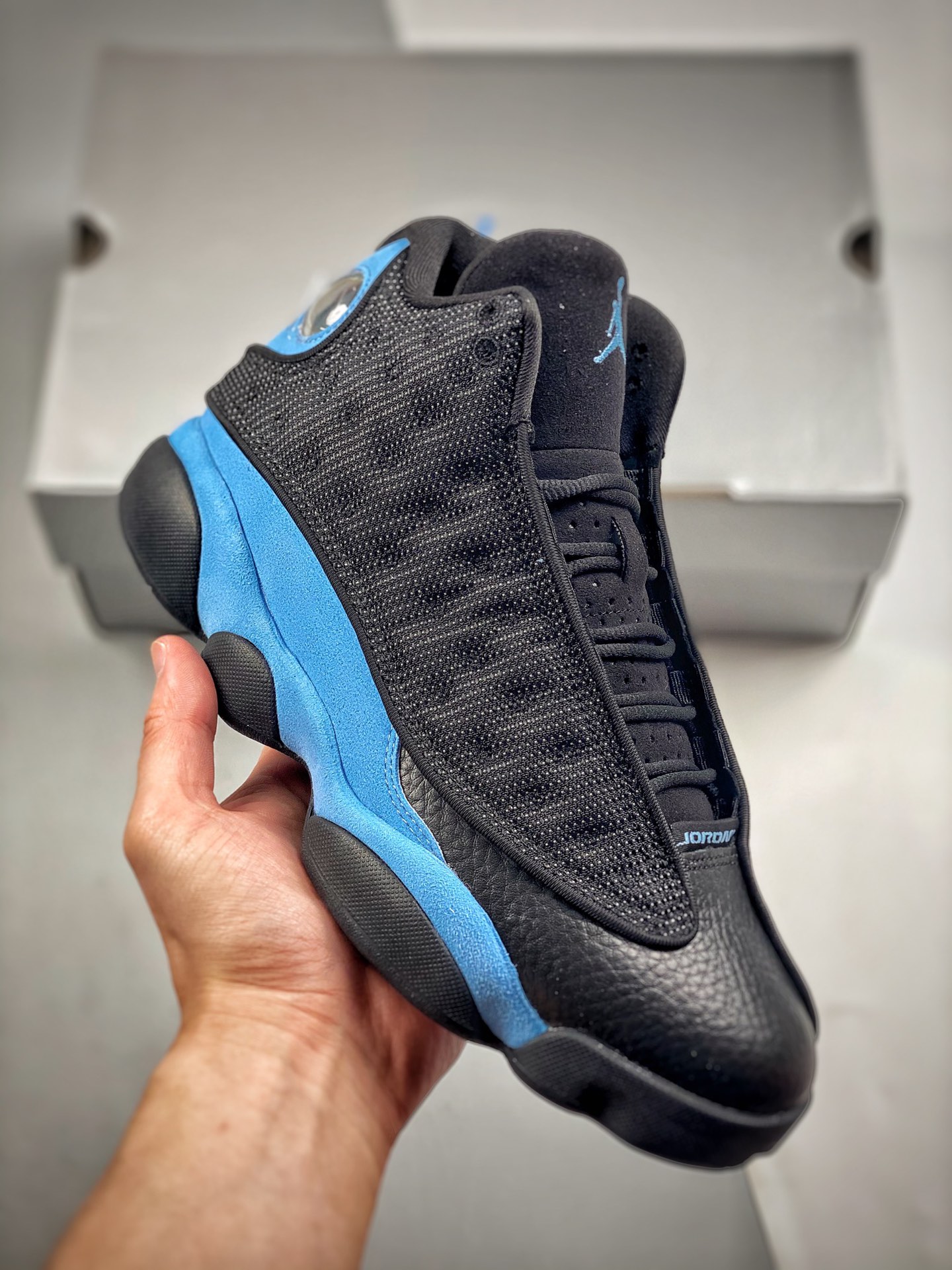-5 Air Jordan 13 Retro negro y azul placa de carbono original de fábrica #cuero de grano荔枝 de primera capa de…
