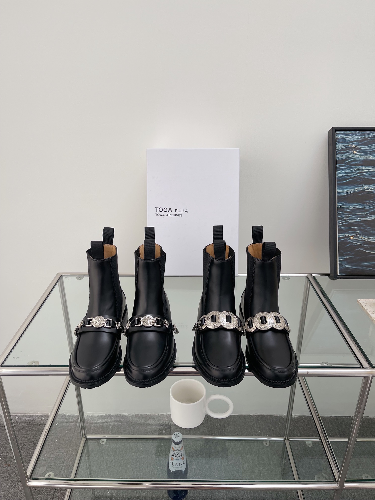 Unique TOGA’ Leather Boots with Metal-Sensor Heel and Decorative Details