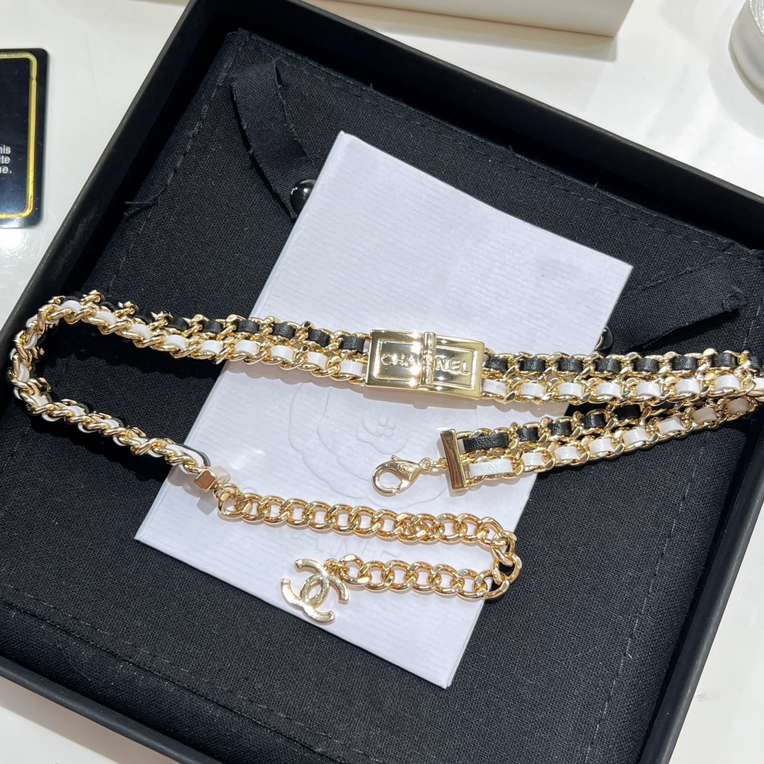 新款☑️CHANEL香奈儿双c黑皮绳锁头颈链项链choker