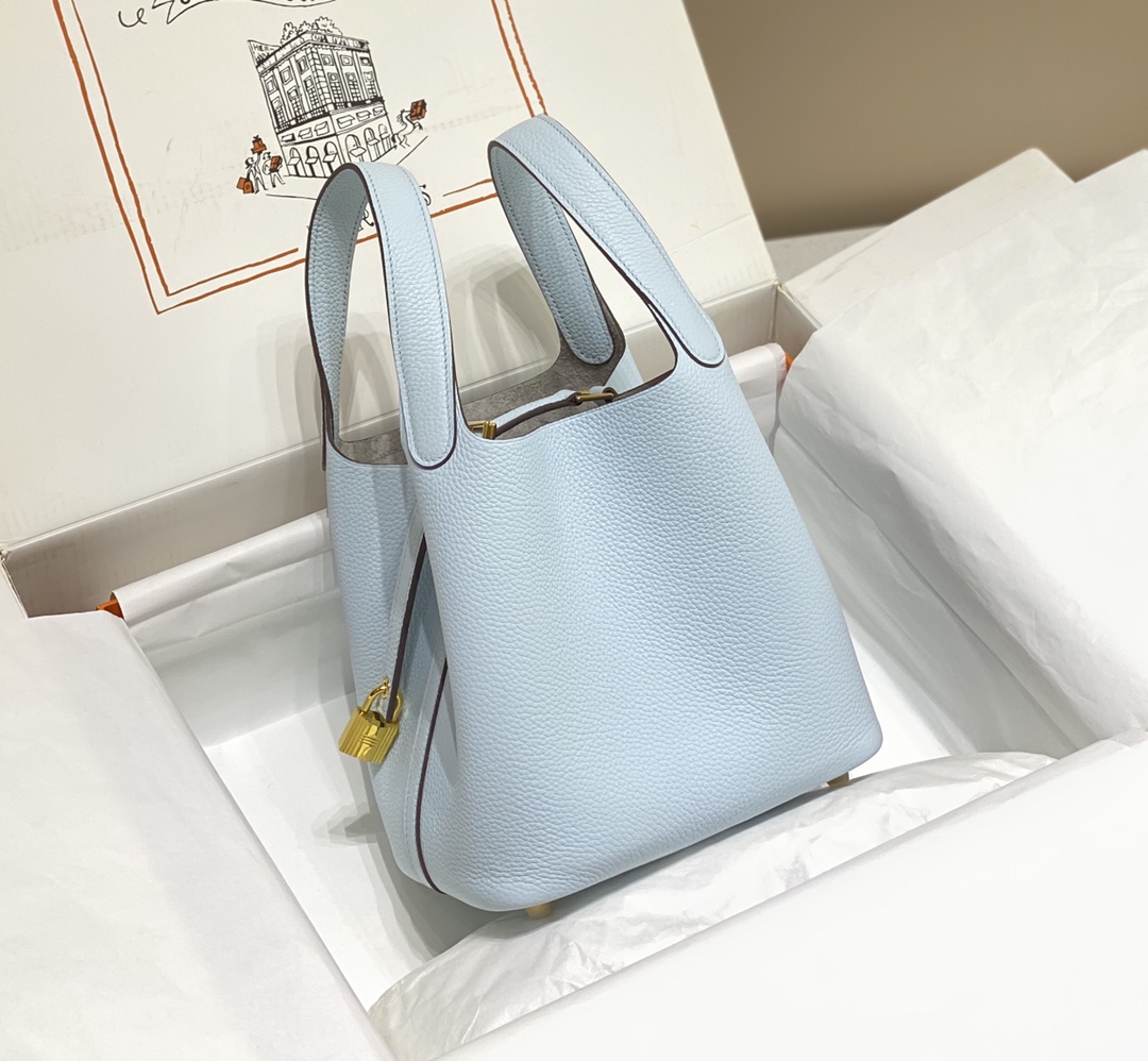 Hermes Picotin Lock 22cm Bucket Bag - Togo Leather - Blue 3 i1658500326 1468 1