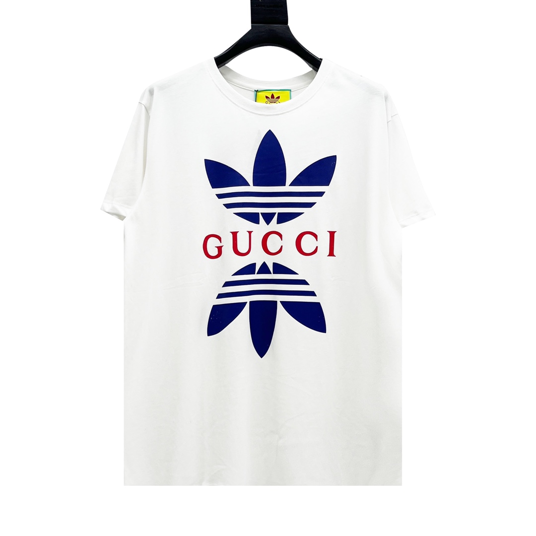 Gucci ×adidas三叶草印花圆领短袖采用32S/1*2精棉双纱