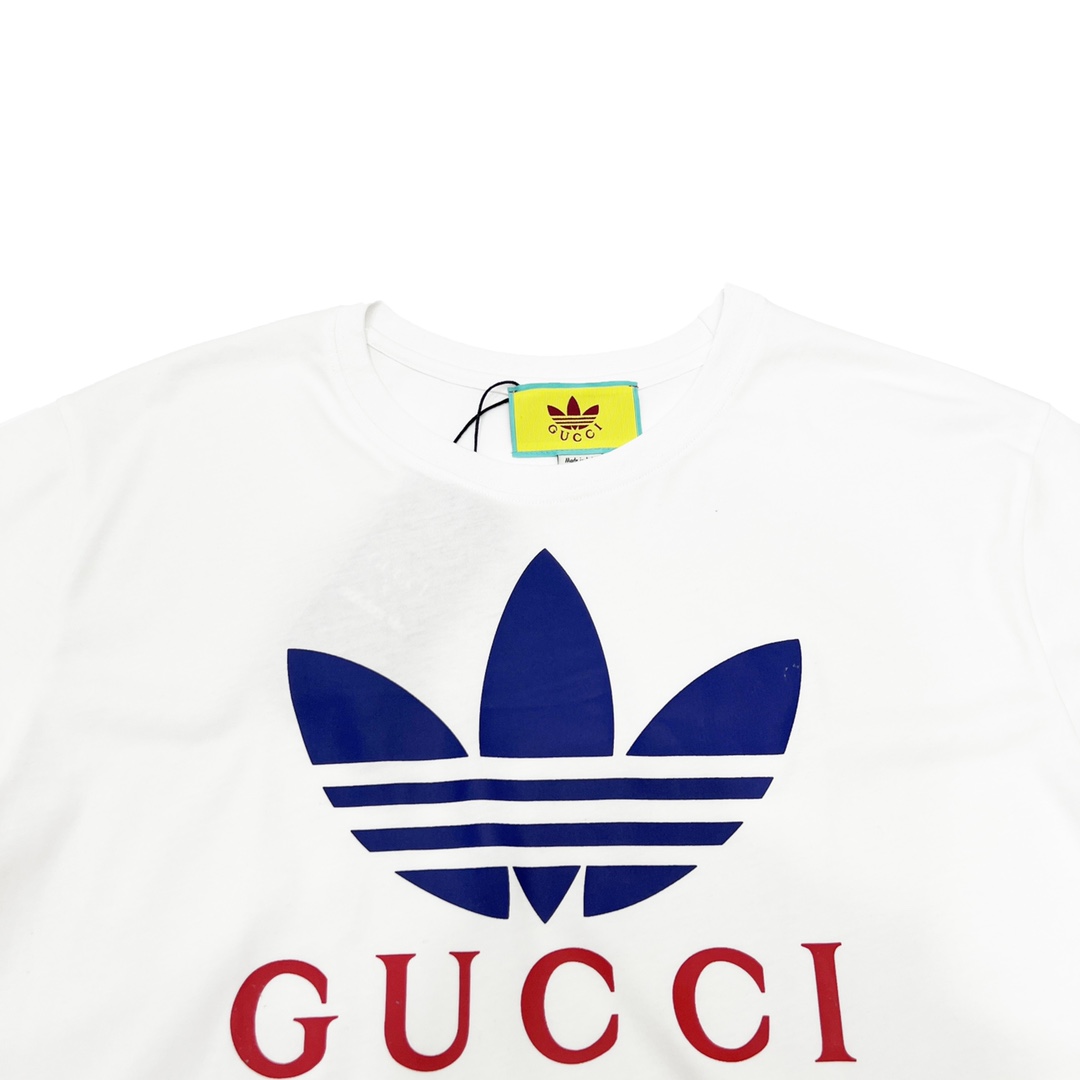 Gucci ×adidas三叶草印花圆领短袖采用32S/1*2精棉双纱