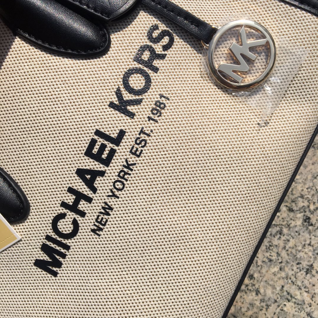 Michael Kors ～mk新款帆布配皮MIRELLA系列拖特包，尺寸：24×19×9
