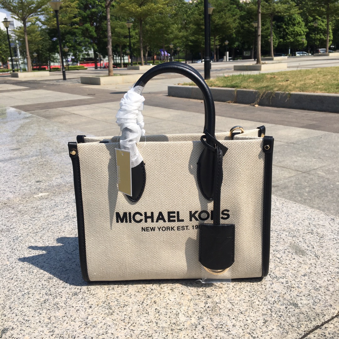 Michael Kors ～mk新款帆布配皮MIRELLA系列拖特包，尺寸：24×19×9