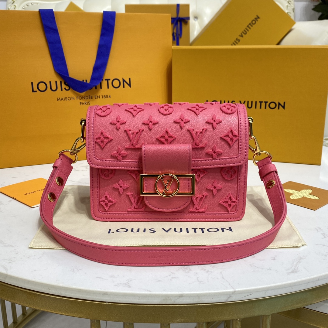 Louis Vuitton LV Dauphine Bags Handbags Red Rose Embroidery Cowhide M20749