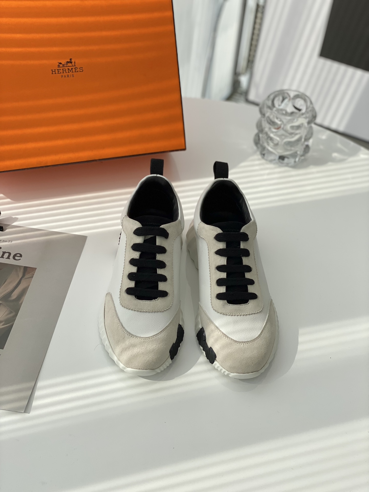 Hermes Shoes Sneakers Black White Sweatpants