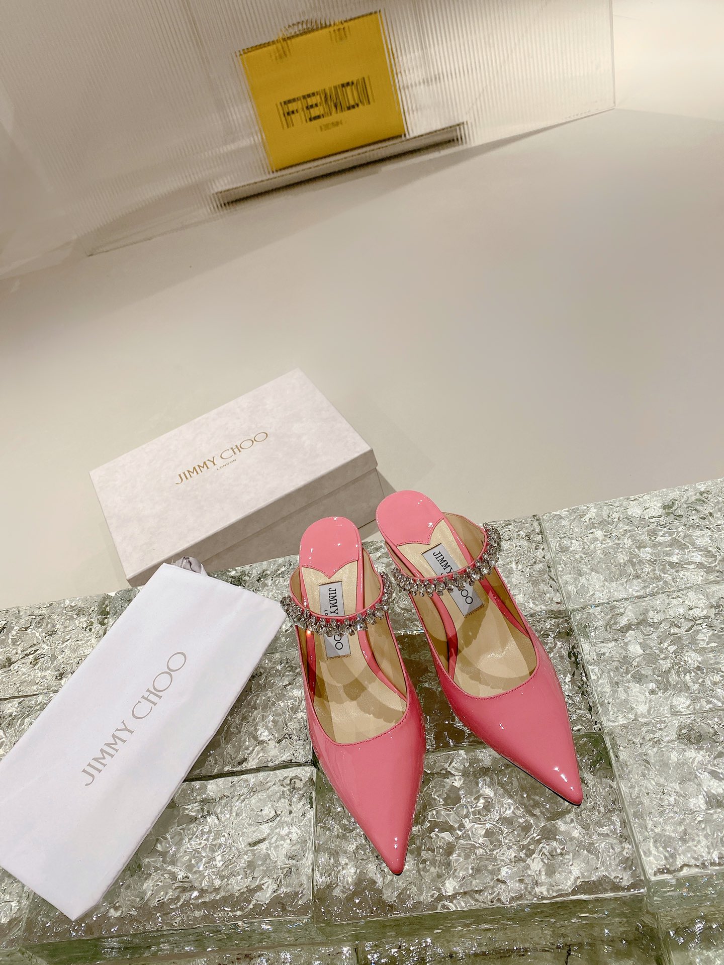 JIMMY CHOO ポインテッドトゥパンプス 輸入エナメル フルグレインクリスタルシープスキン イタリア製本革底 1.0/6.5/8.5cm