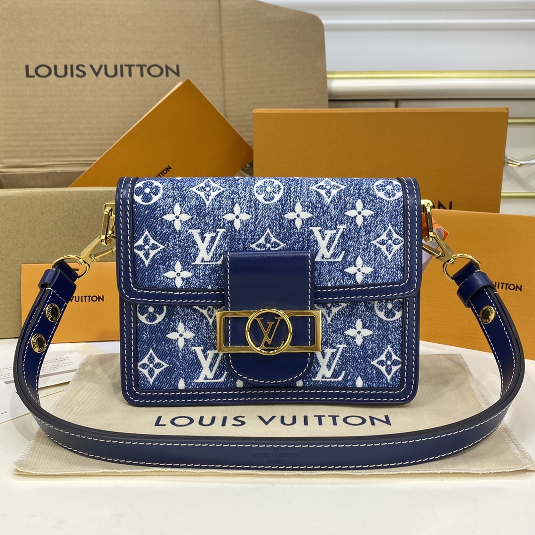 Louis Vuitton LV Dauphine Aaa
 Sacos Bolsas Azul Denim Couro de vaca Vintage Correntes M59716