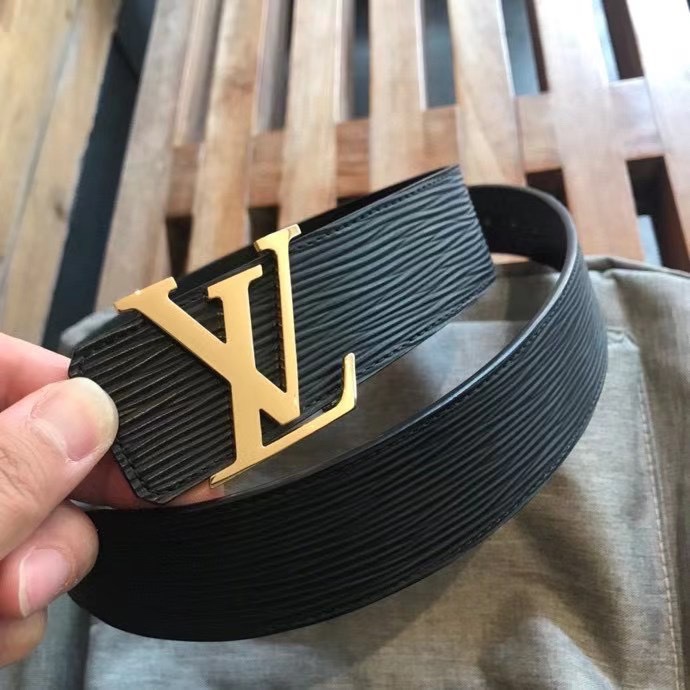 LV原单腰带黑色小牛皮水波纹腰带宽4