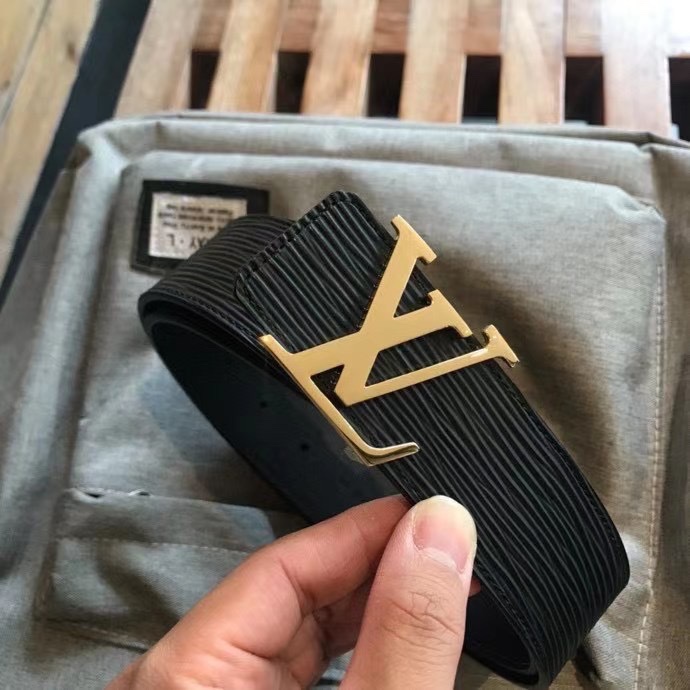 LV原单腰带黑色小牛皮水波纹腰带宽4