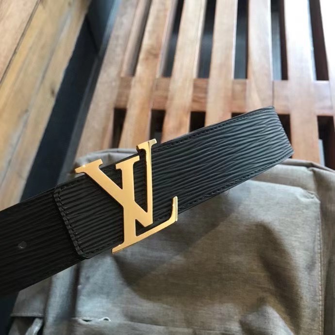 LV原单腰带黑色小牛皮水波纹腰带宽4
