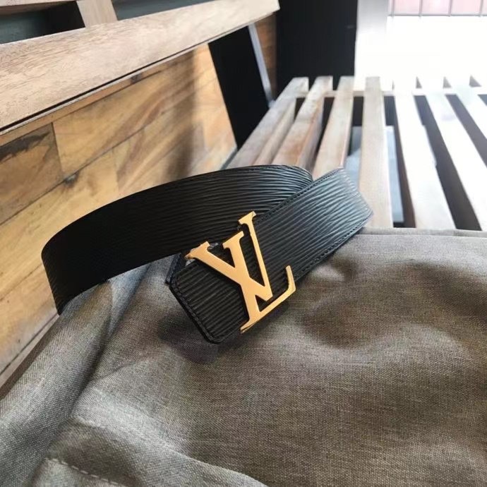 LV原单腰带黑色小牛皮水波纹腰带宽4