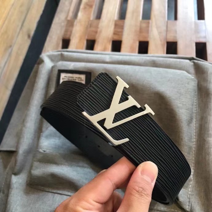 LV原单腰带黑色小牛皮水波纹腰带宽4