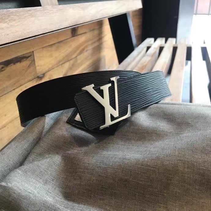 LV原单腰带黑色小牛皮水波纹腰带宽4