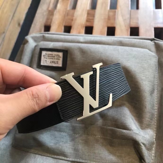 LV原单腰带黑色小牛皮水波纹腰带宽4