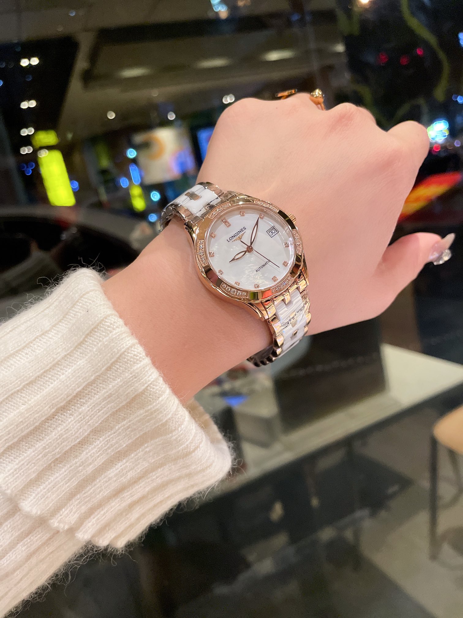 L0  热卖款浪琴 Longines -女神必备石英腕表 进口石英-3针机芯蓝宝石玻璃镜面316精钢镶钻表壳精钢结合陶瓷表带直径34mm 厚度10mm