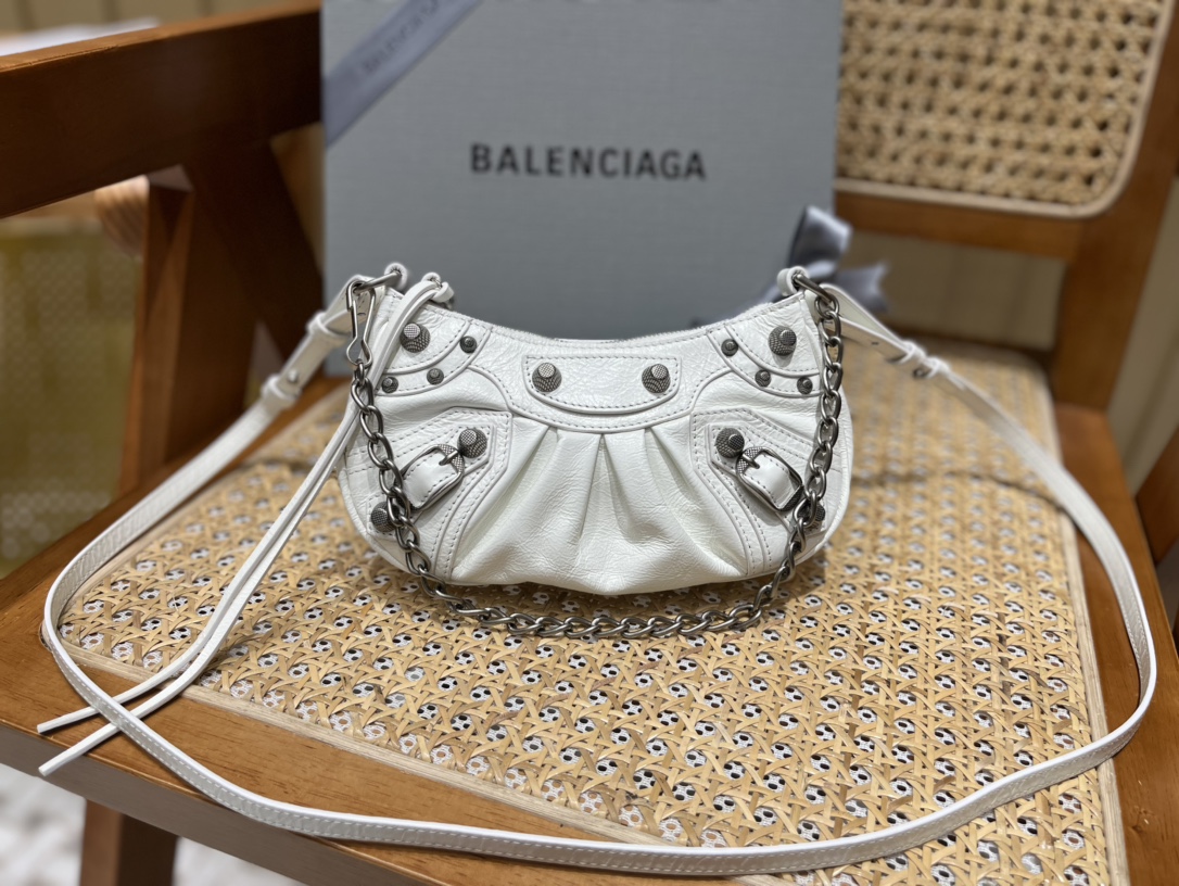 Balenciaga Le Cagole Mini 20CM 白色平纹月牙包 695814