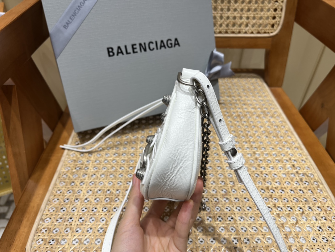 Balenciaga Le Cagole Mini 20CM 白色平纹月牙包 695814