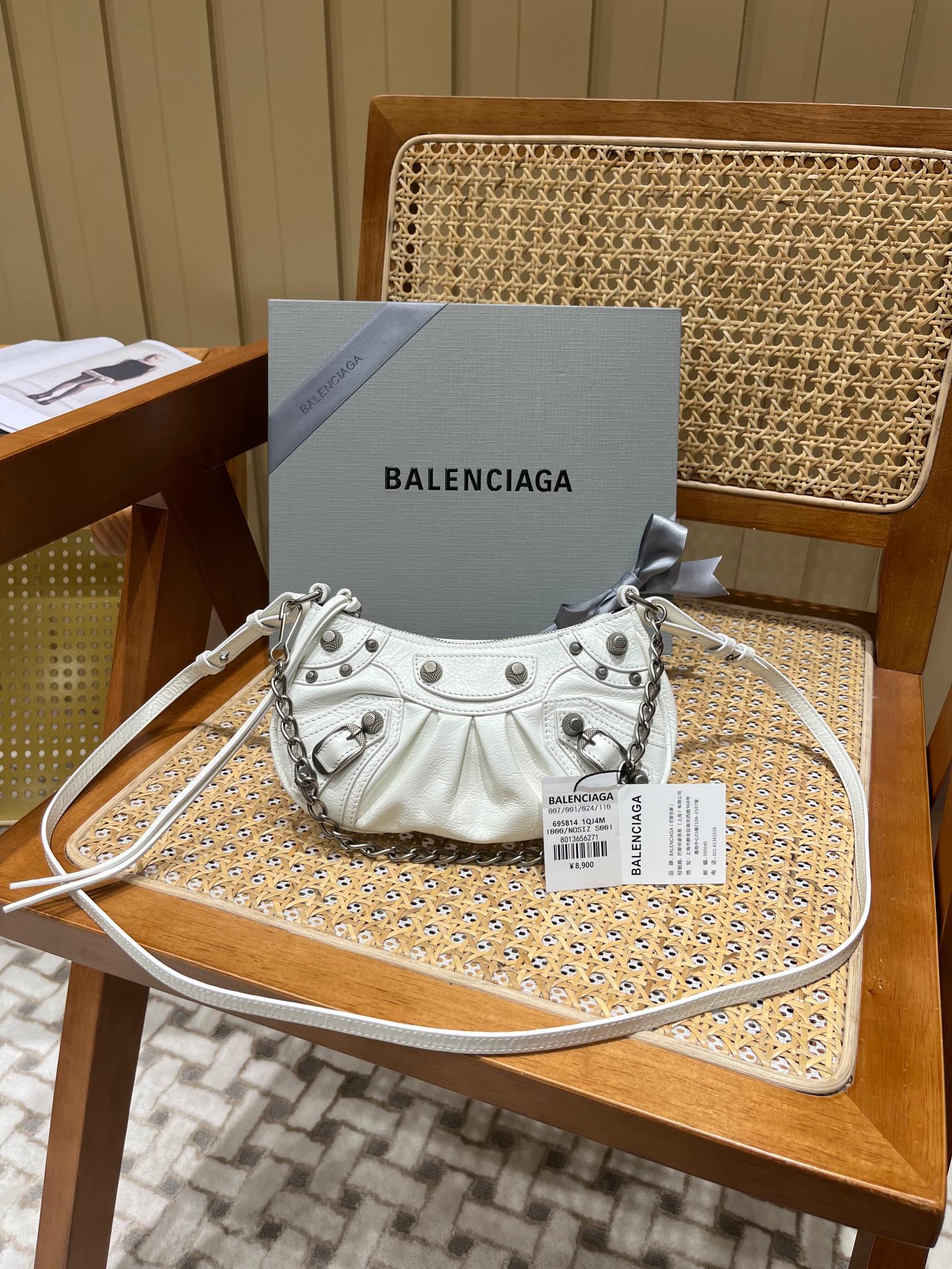 Balenciaga Le Cagole Mini 20CM 白色平纹月牙包 695814