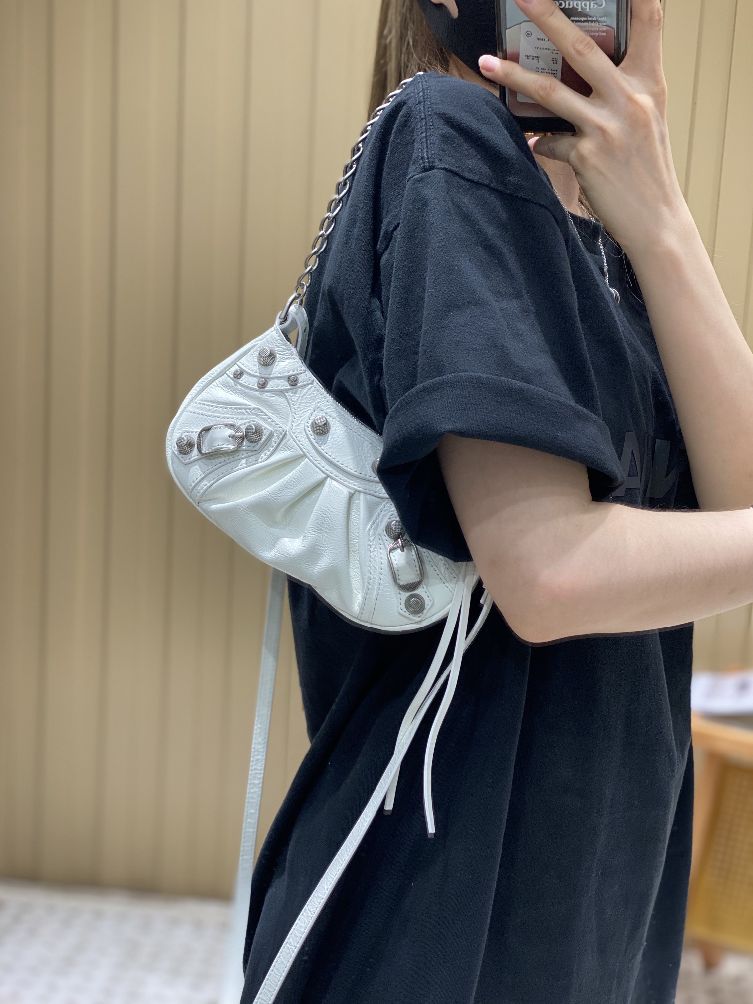 Balenciaga Le Cagole Mini 20CM 白色平纹月牙包 695814
