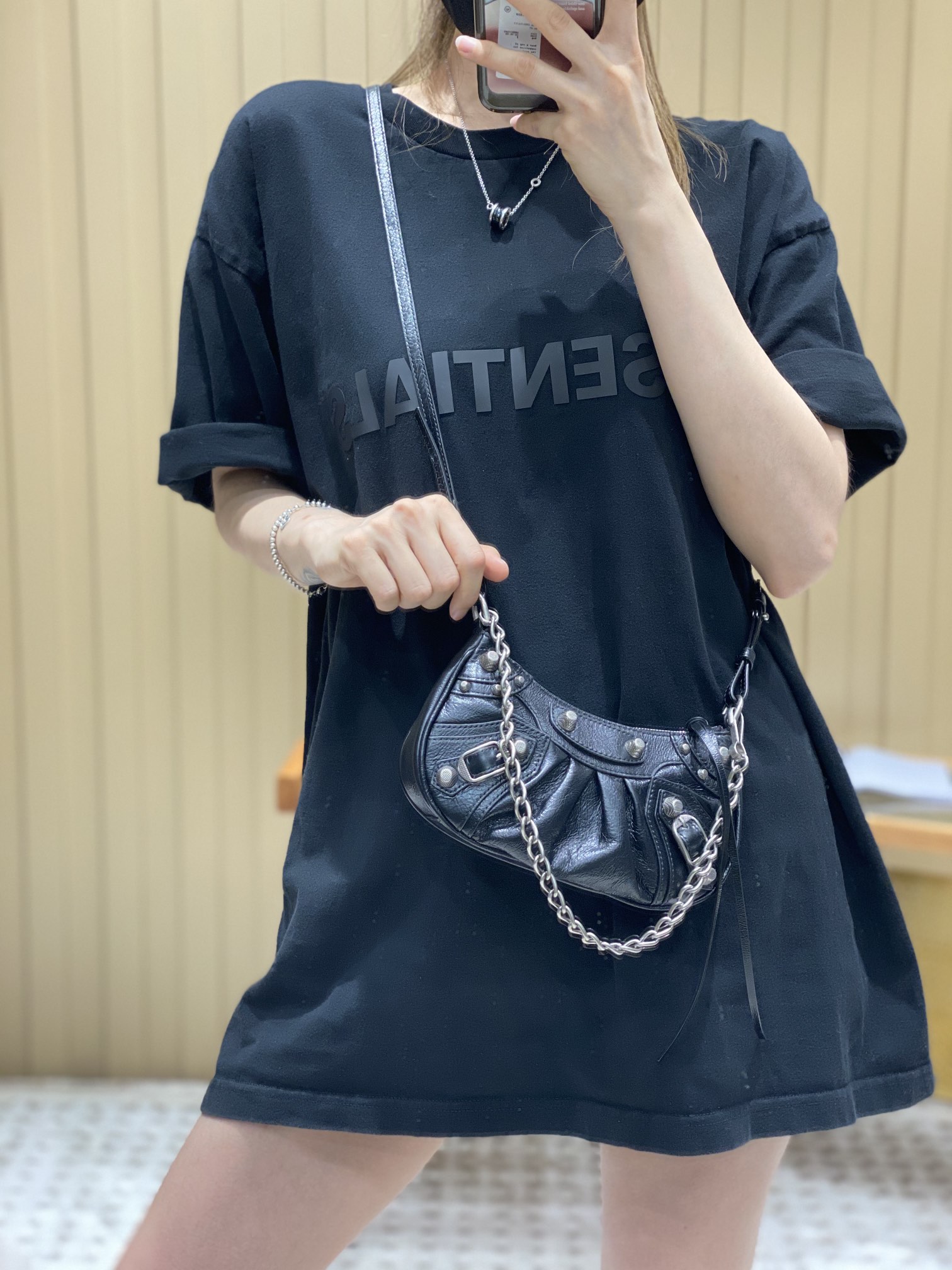 Balenciaga Le Cagole Mini 20CM 黑色平纹月牙包 695814
