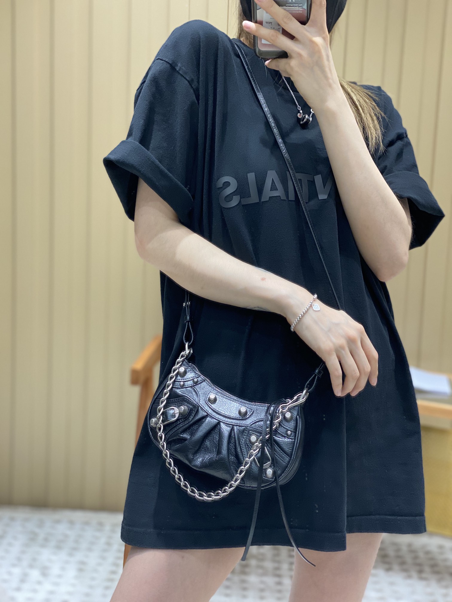 Balenciaga Le Cagole Mini 20CM 黑色平纹月牙包 695814