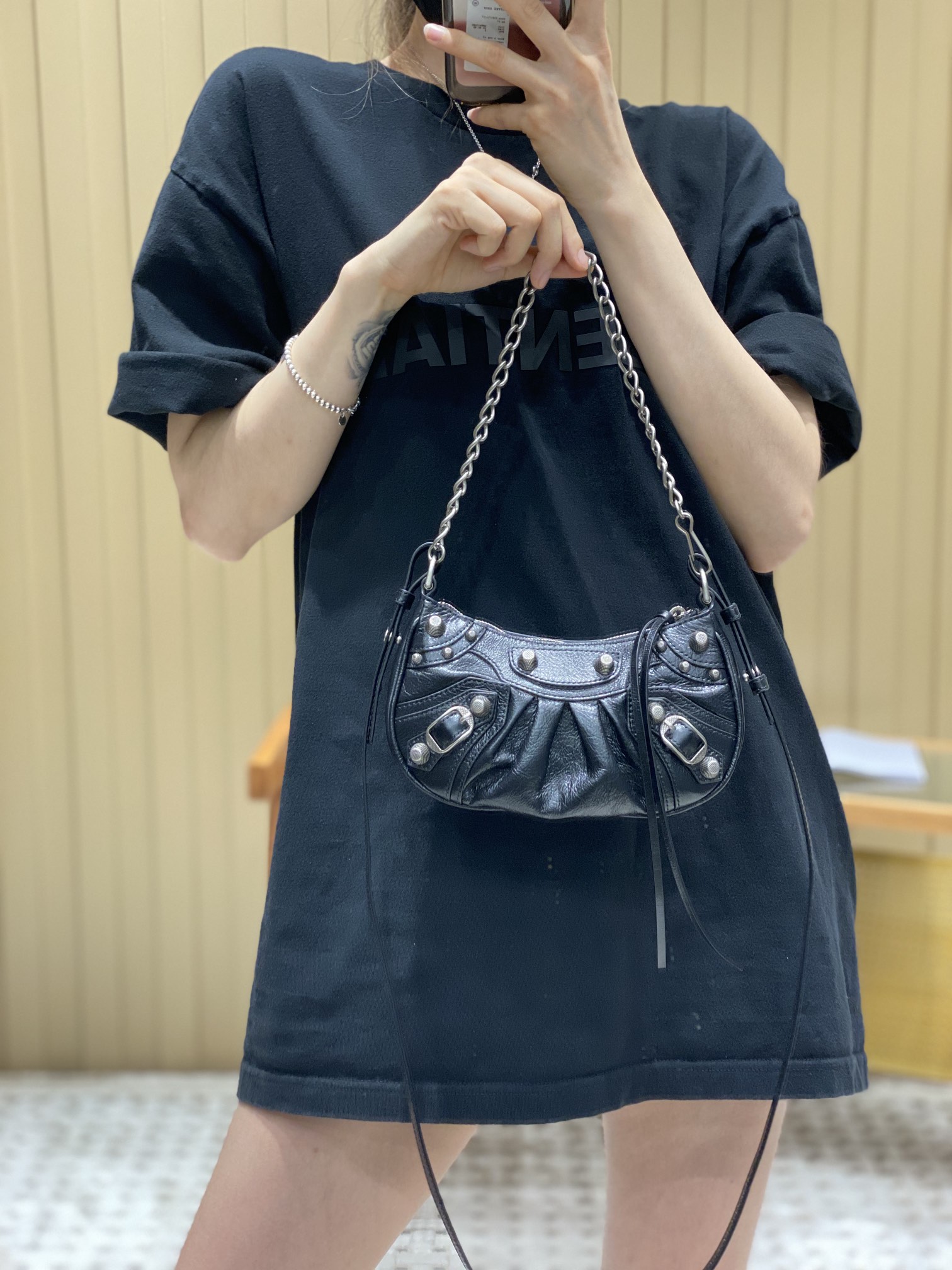 Balenciaga Le Cagole Mini 20CM 黑色平纹月牙包 695814