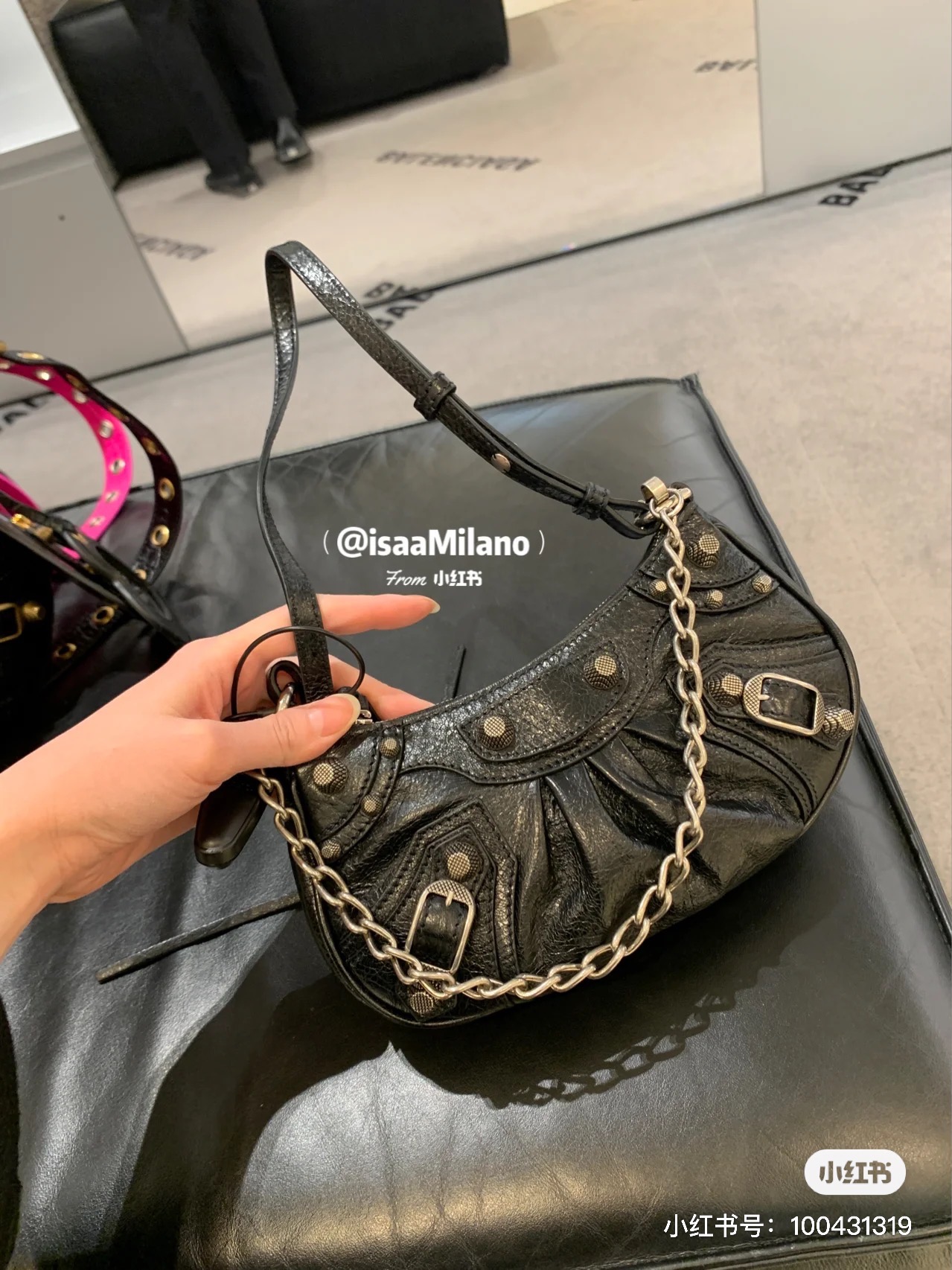 Balenciaga Le Cagole Mini 20CM 黑色平纹月牙包 695814