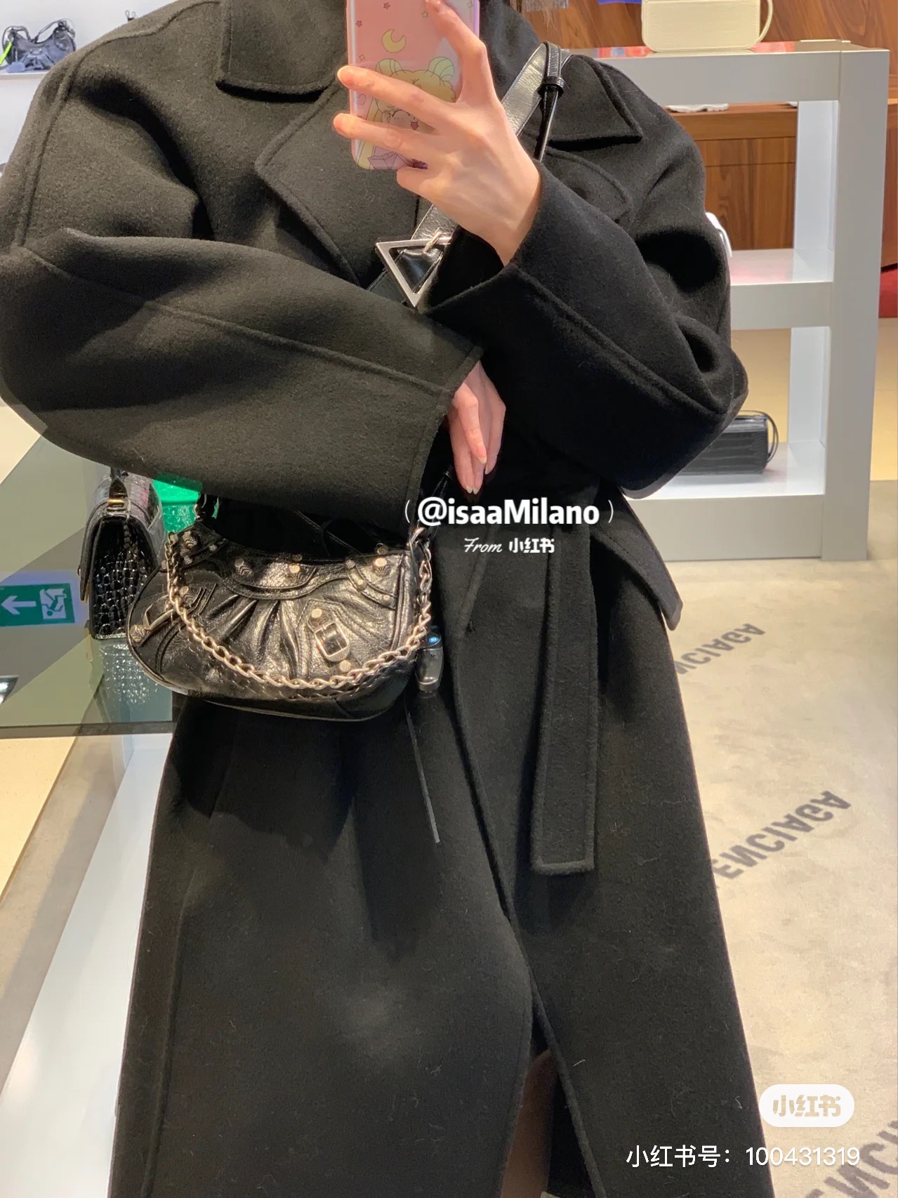 Balenciaga Le Cagole Mini 20CM 黑色平纹月牙包 695814
