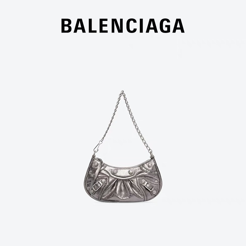Balenciaga Le Cagole Mini 20CM 古银色平纹月牙包 695814
