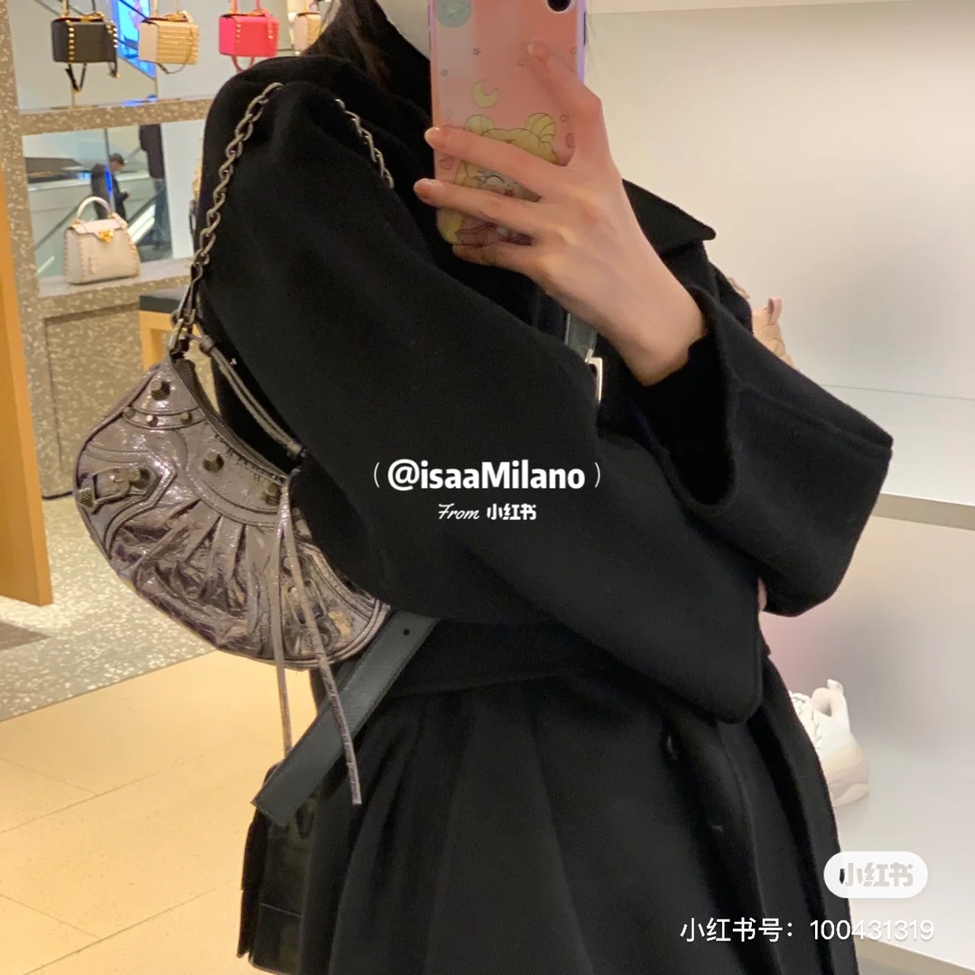 Balenciaga Le Cagole Mini 20CM 古银色平纹月牙包 695814