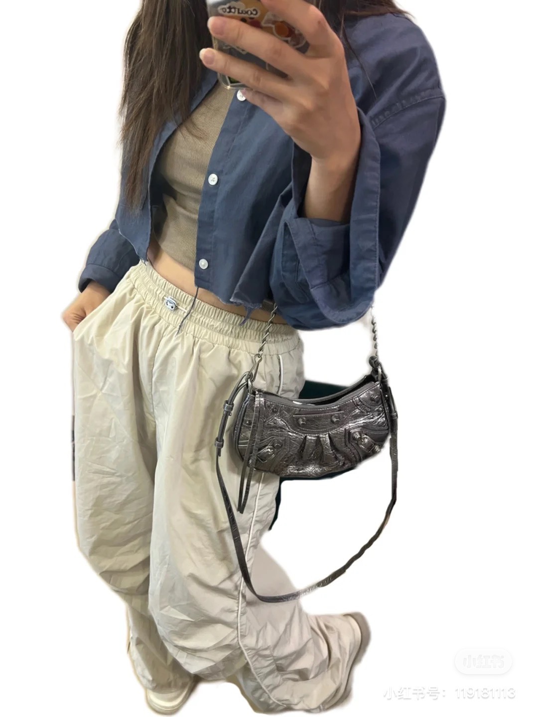 Balenciaga Le Cagole Mini 20CM 古银色平纹月牙包 695814