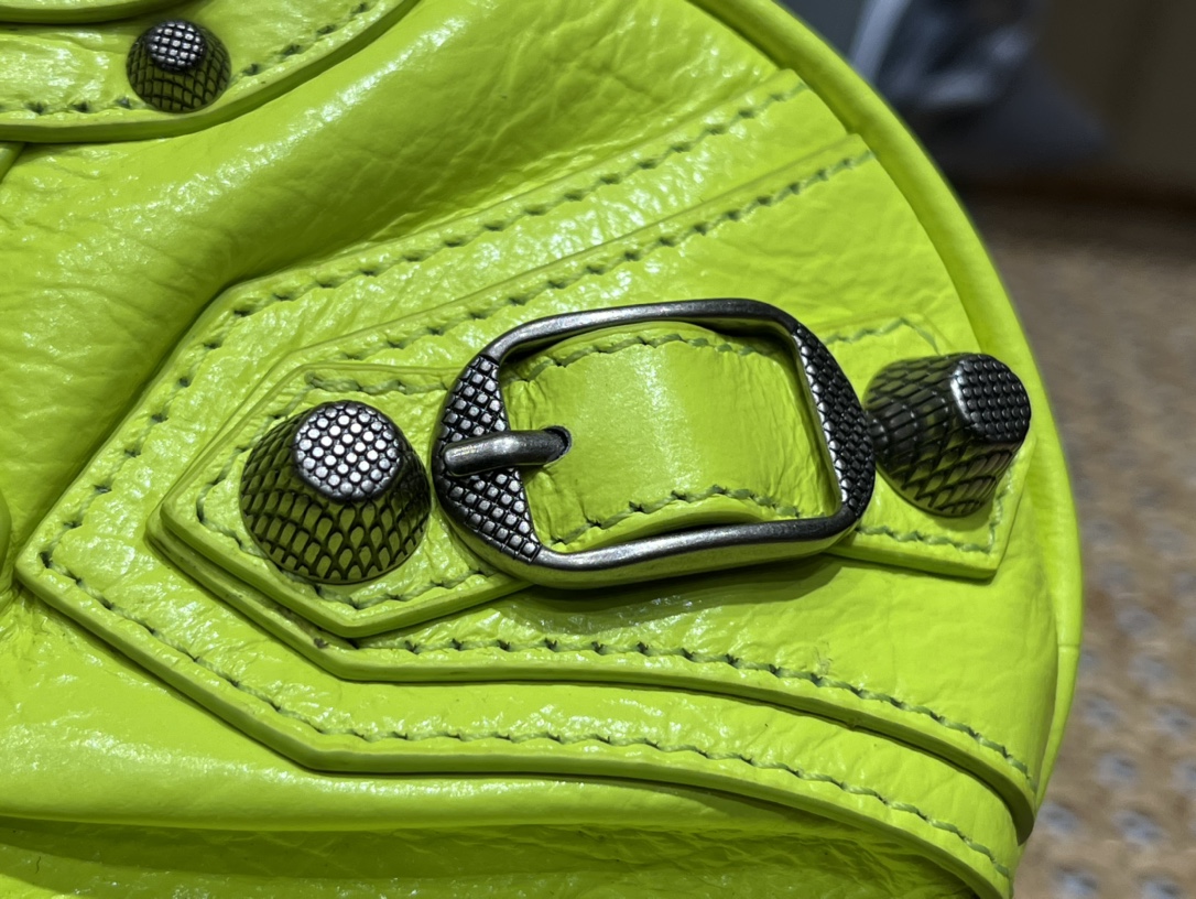 Balenciaga Le Cagole Mini 20CM 荧光黄平纹月牙包 695814