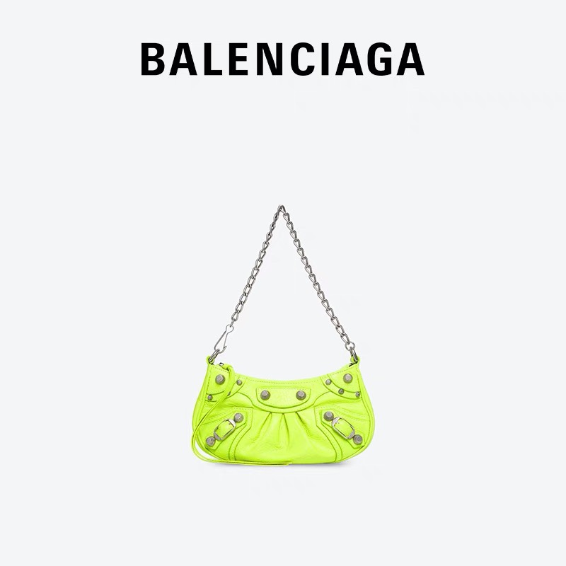 Balenciaga Le Cagole Mini 20CM 荧光黄平纹月牙包 695814