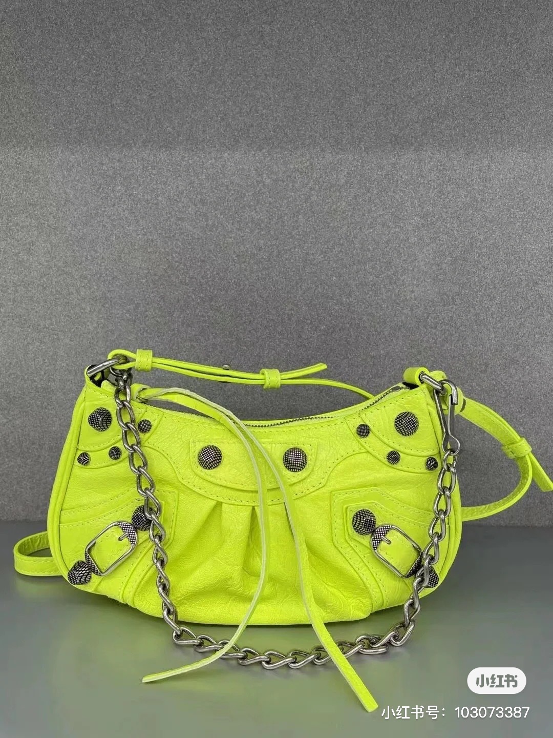 Balenciaga Le Cagole Mini 20CM 荧光黄平纹月牙包 695814