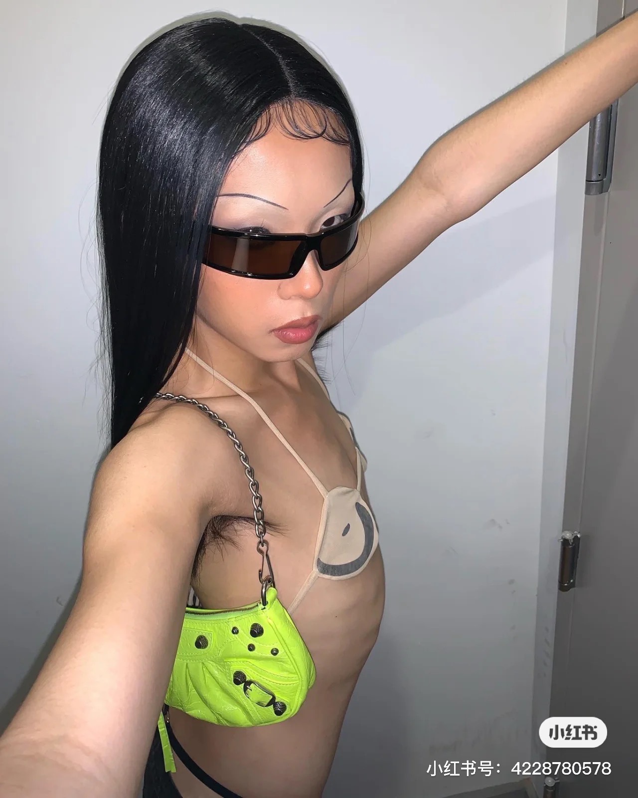 Balenciaga Le Cagole Mini 20CM 荧光黄平纹月牙包 695814