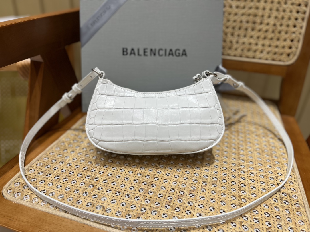 Balenciaga Le Cagole Mini 20CM 白色鳄鱼纹月牙包 695814