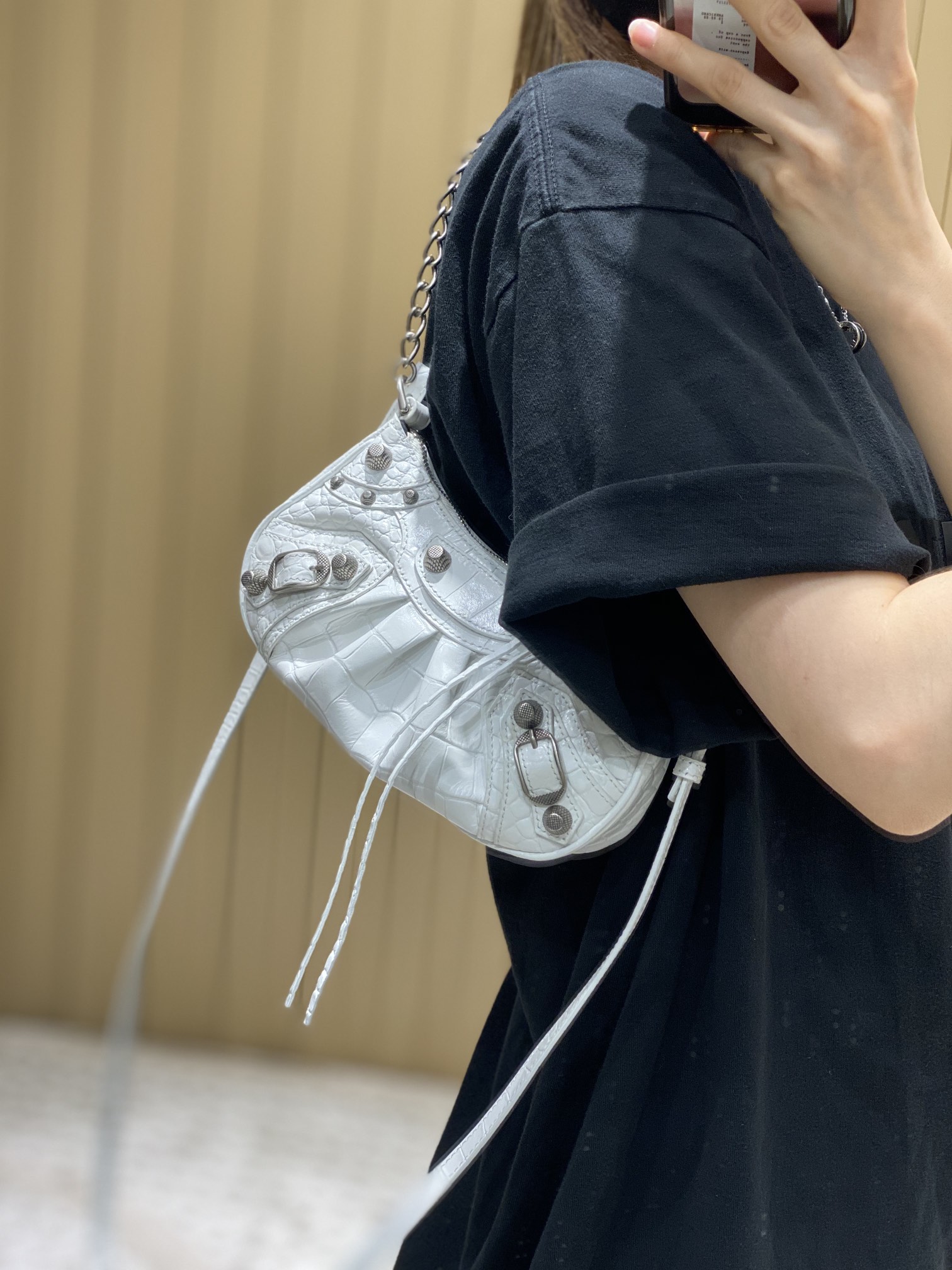 Balenciaga Le Cagole Mini 20CM 白色鳄鱼纹月牙包 695814