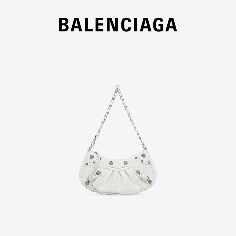 Balenciaga Le Cagole Mini 20CM 白色鳄鱼纹月牙包 695814