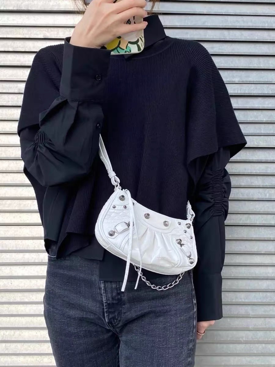 Balenciaga Le Cagole Mini 20CM 白色鳄鱼纹月牙包 695814