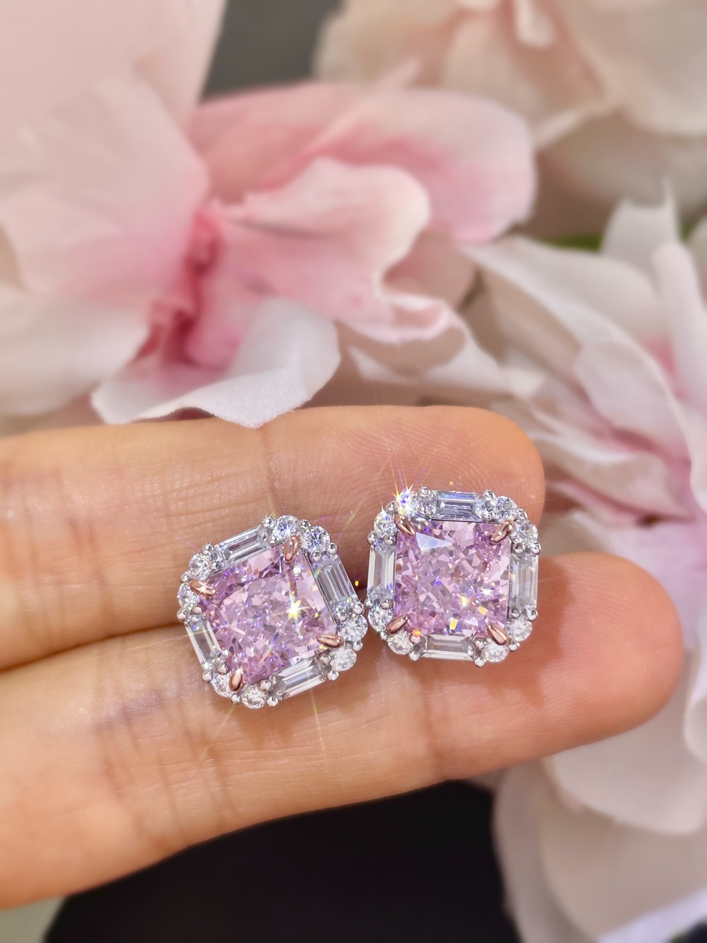 Elegant Pink Diamond Stud Earrings for Women, S925 Sterling Silver 9 i1658734554 3891 7