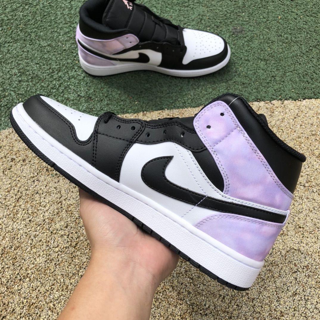 aj1mid扎染  纯原版Air Jordan 1 Mid AJ1 黑白紫 扎染 男中帮休闲篮球鞋DM1200-001