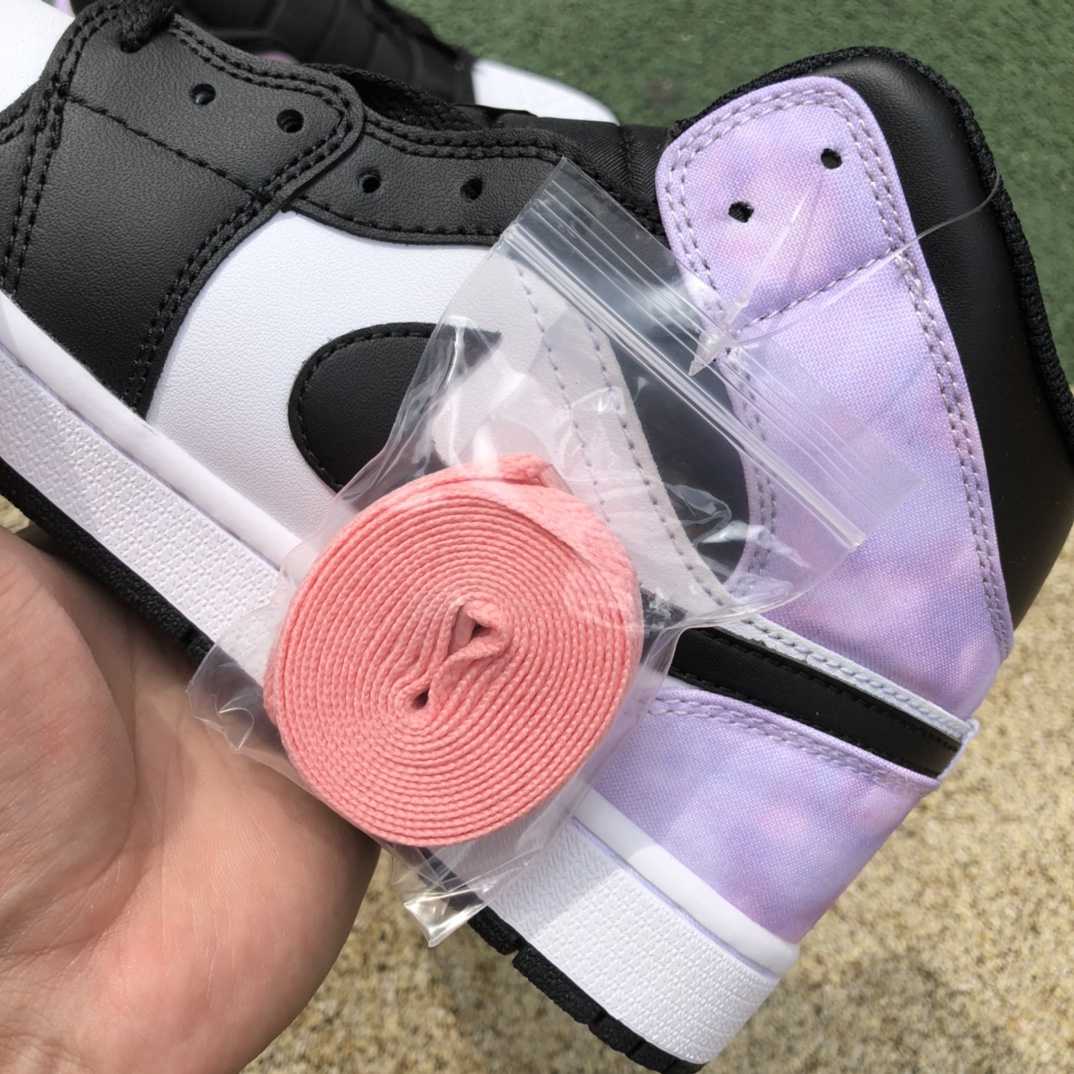 aj1mid扎染  纯原版Air Jordan 1 Mid AJ1 黑白紫 扎染 男中帮休闲篮球鞋DM1200-001