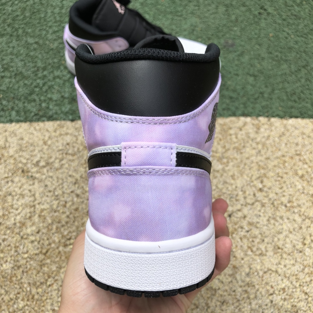 aj1mid扎染  纯原版Air Jordan 1 Mid AJ1 黑白紫 扎染 男中帮休闲篮球鞋DM1200-001