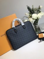 Louis Vuitton Bags Briefcase Blue Grid Men Damier Cobalt Cowhide Fashion Casual N63298