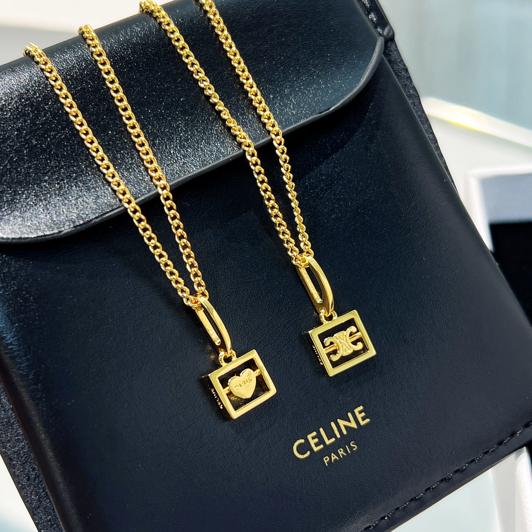 新款Celine赛琳金色凯旋门桃心耳钉项链