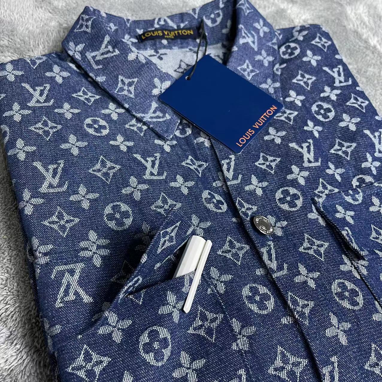 (双面提花) Louis Vuitton 路易威登LV2022早秋系列SALT PRINT 满印牛仔长袖衬衫